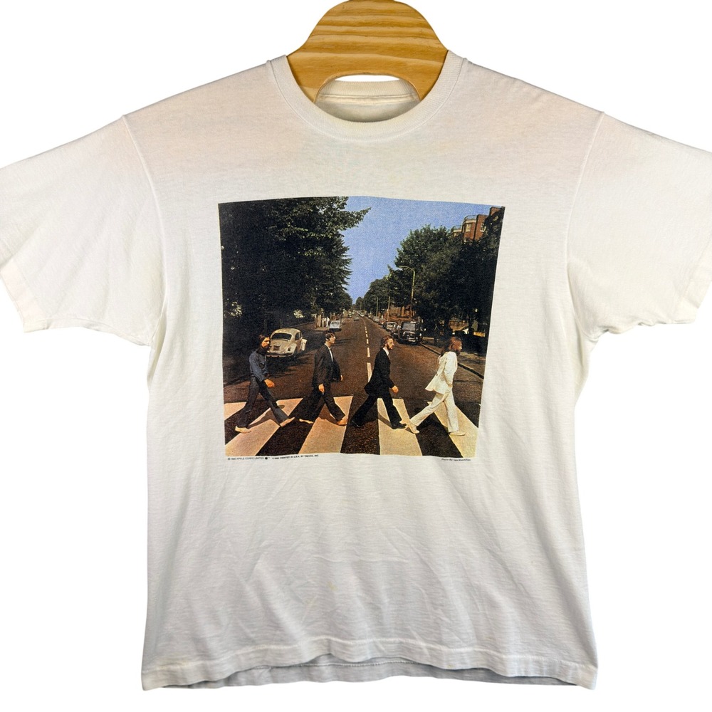 VINTAGE 90s The Beatles Abbey Road T-Shirt Men XL White Band Tee